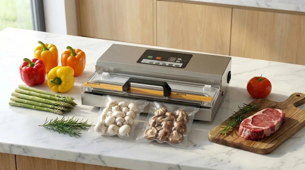 Sous vide machine that vacuum packs fresh mushrooms