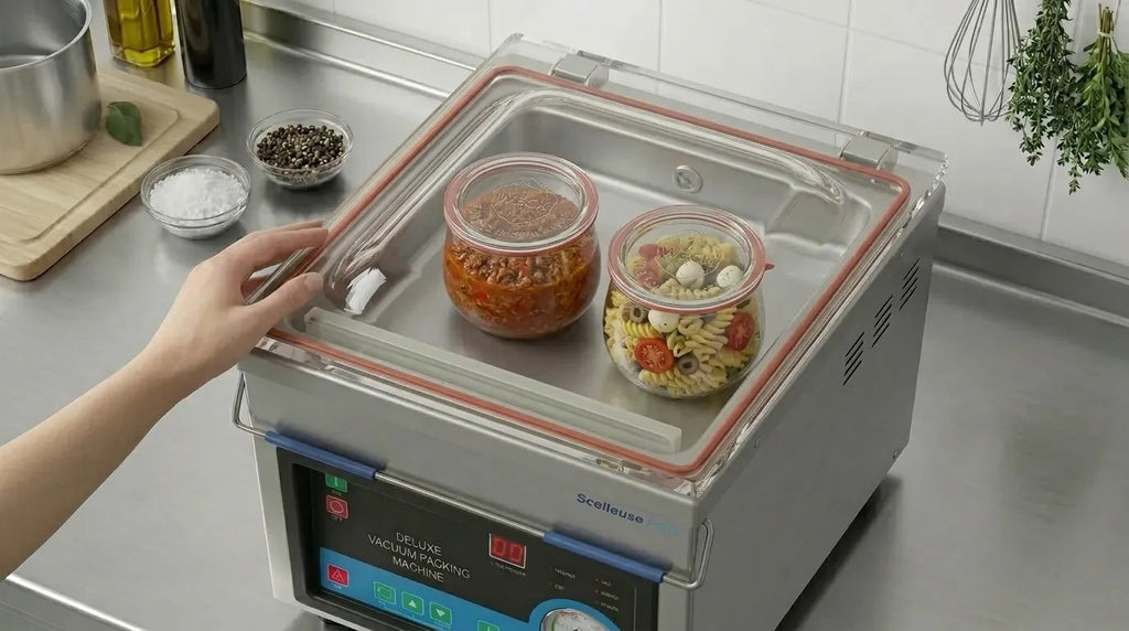 Machine sous vide qui met des bocaux sous vide