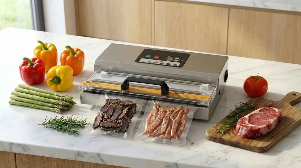 Vacuum machine that vacuum-packs dried meat