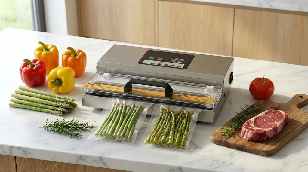 Sous vide machine that vacuum packs asparagus