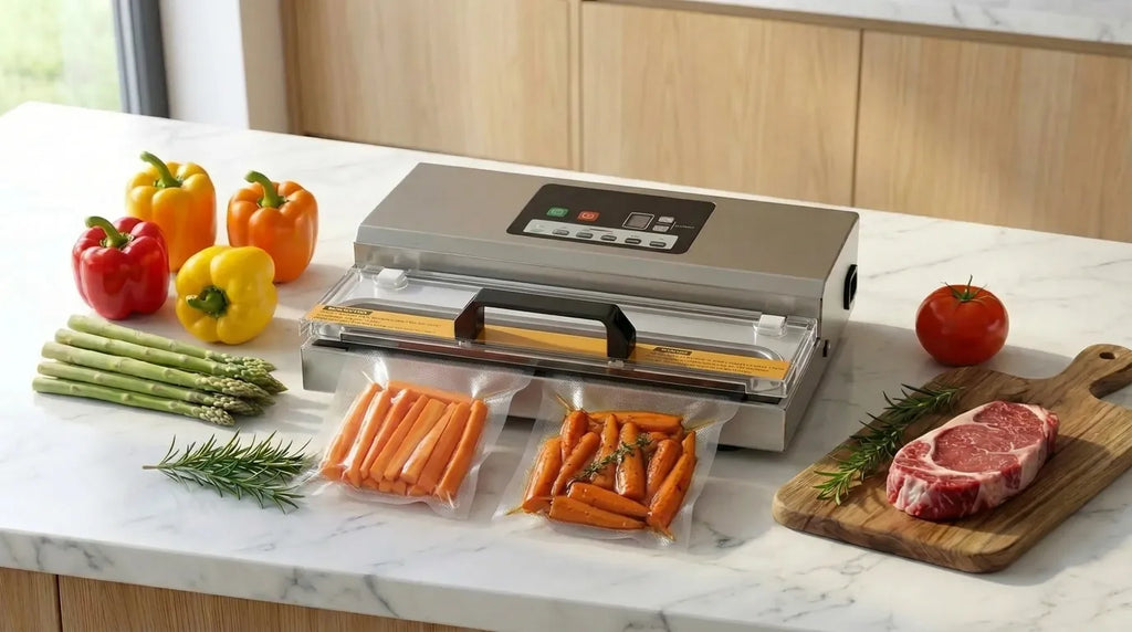 Vacuum machine that vacuum-packs carrots