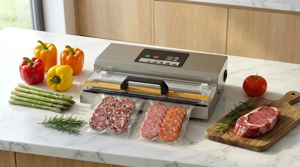 Vacuum machine that vacuum-packs sausage